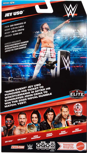 Mattel WWE Elite Jey Uso figure designed for collectors to curate authentic ring moments.