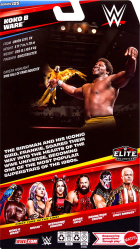 Mattel WWE Elite Koko B. Ware figure in display-ready setup for collection