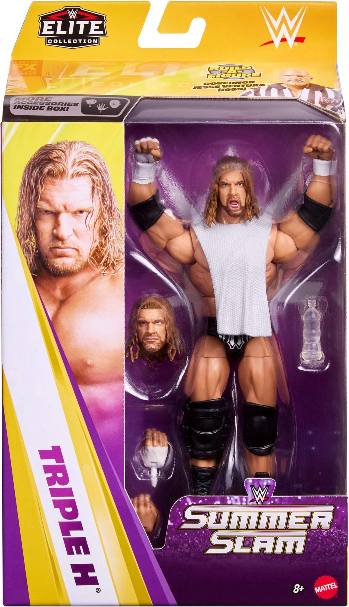 Mattel WWE Elite Jesse Ventura BAF parts shown for assembling a new figure.
