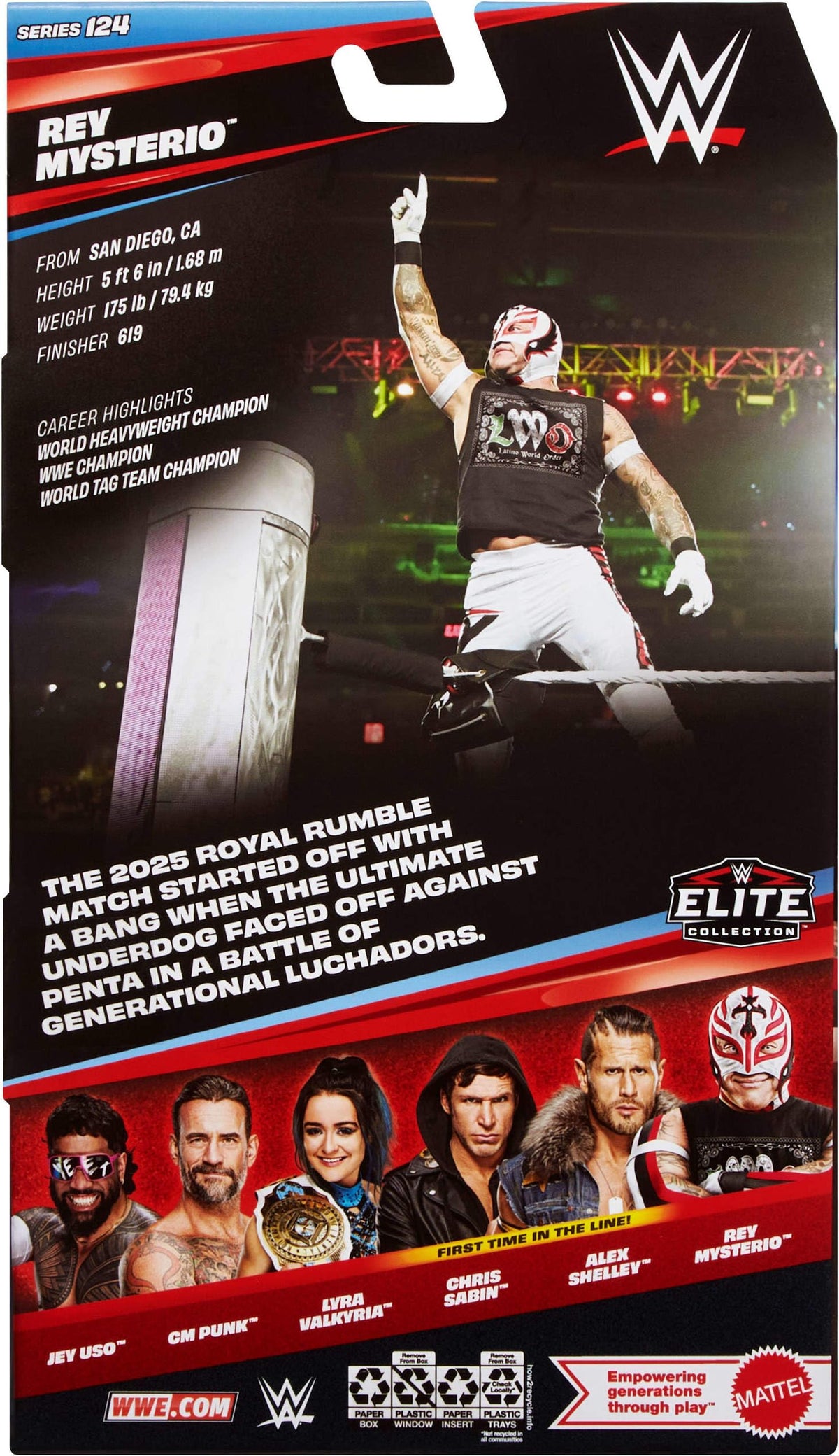 Mattel WWE Elite Rey Mysterio display poses convey arena energy on shelf