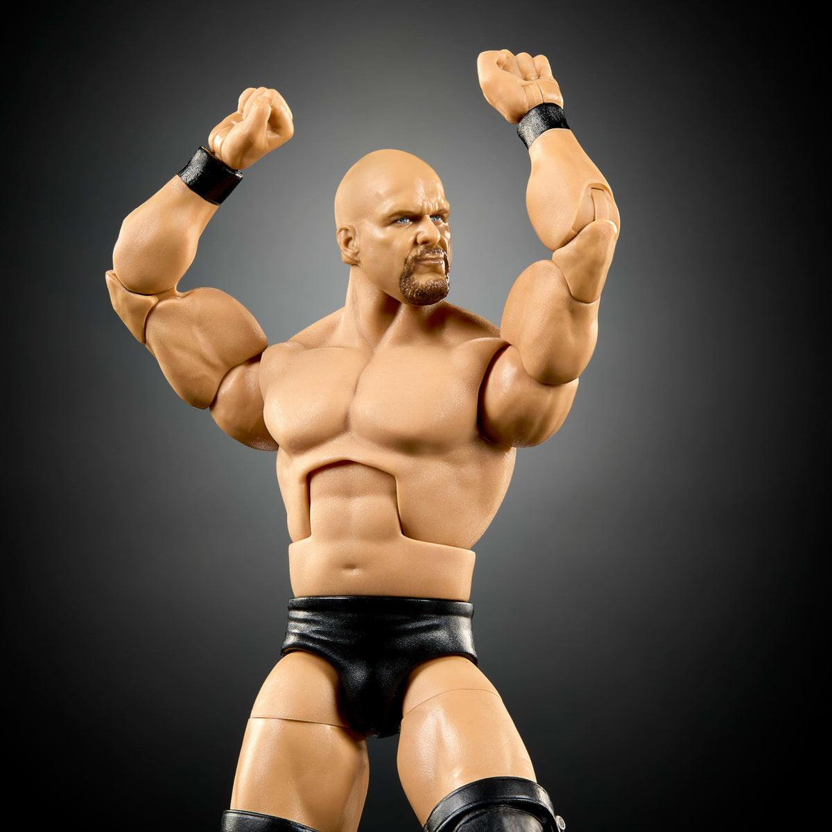 Mattel WWE Elite TrueFX facial detailing enhances lifelike display.