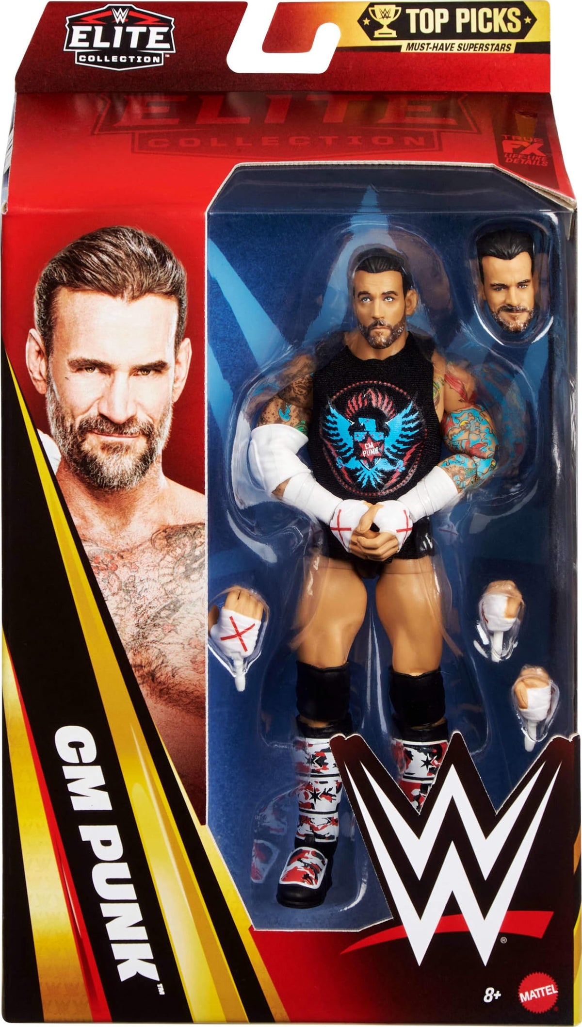 CM Punk figure with swappable hands for dynamic poses and signature moves