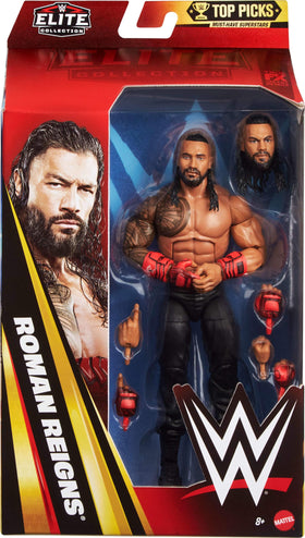 Mattel WWE Elite Top Picks Roman Reigns ring gear for authentic display.