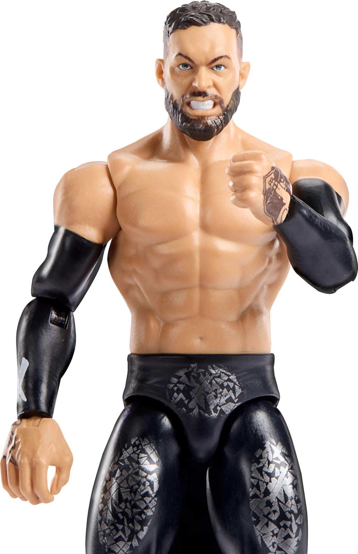 Mattel WWE Finn Balor figure articulation close-up enabling dynamic poses.