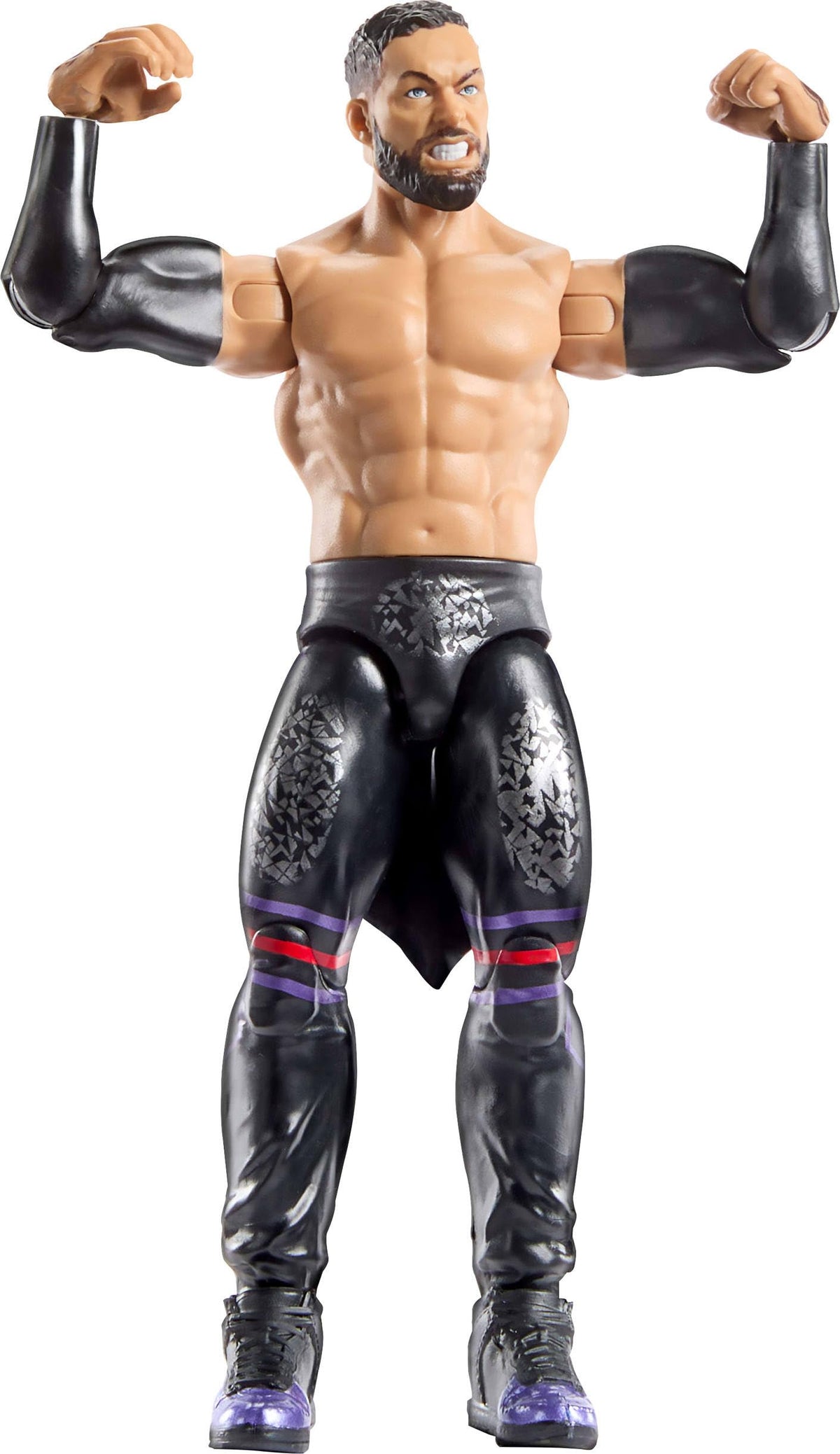 Mattel WWE Finn Balor figure TrueFX face detail under bright lighting.
