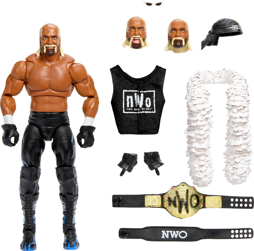 Mattel WWE Hollywood Hulk Hogan Ultimate Edition figure with swappable parts for versatile posing and display.