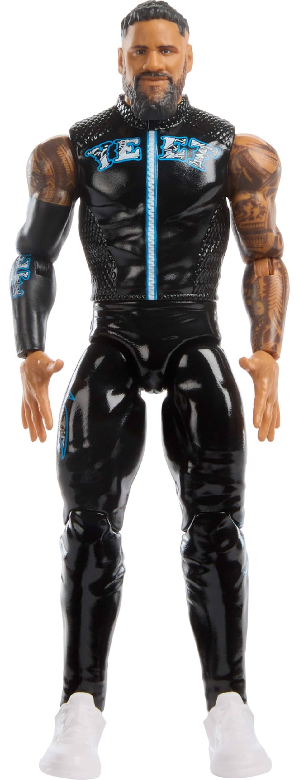 Mattel WWE Jey USO figure front view for display with lifelike details.