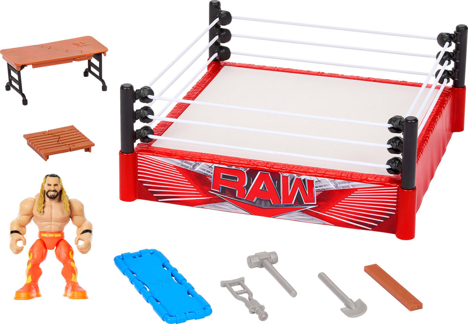 This is a close-up of the Mattel WWE Knuckle Crunchers Rebound Ring, showing energizing bounce play.