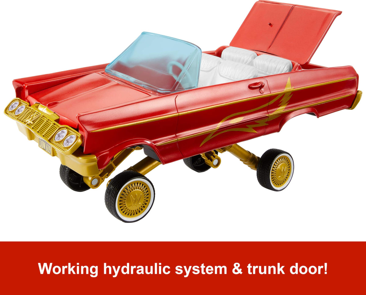 Mattel WWE Lucha Low Rider hydraulics action elevates pretend entrances.