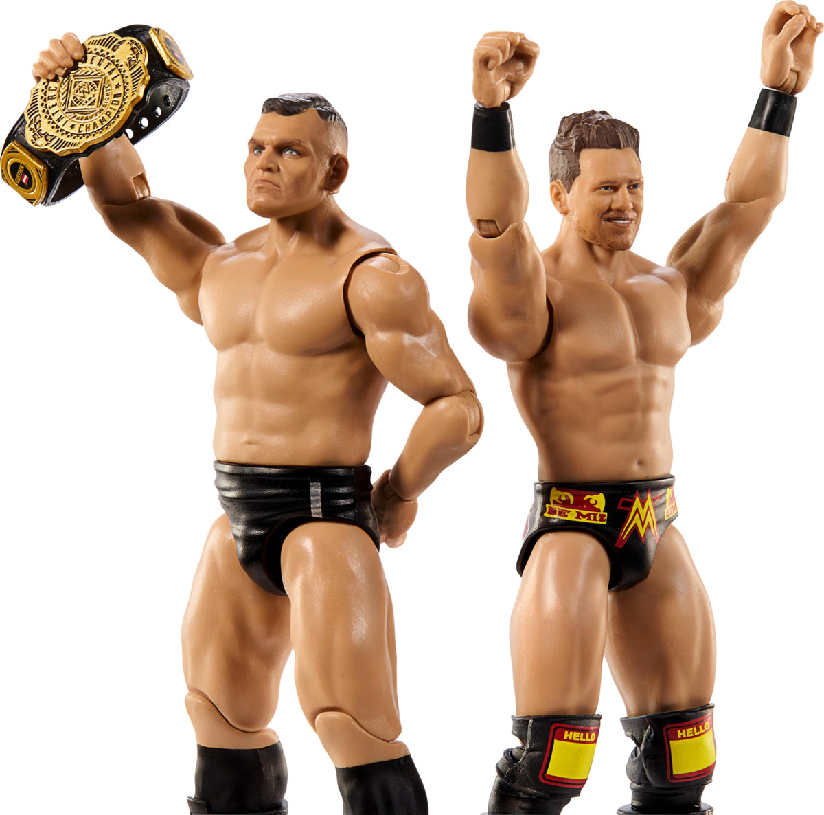 Detail view of the included WWE Championship title accessory for immersive play.