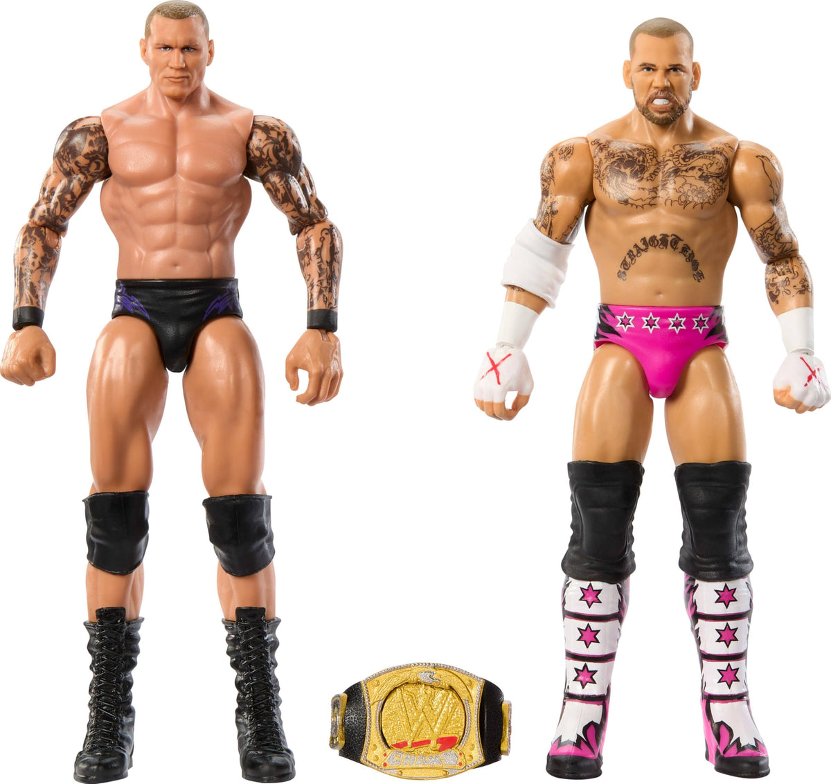Mattel WWE CM Punk vs Randy Orton 2-pack front view for display and play