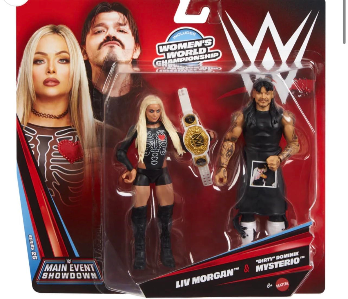 Mattel WWE Main Event Showdown Dominik Mysterio and Liv Morgan figure set for dynamic play and display