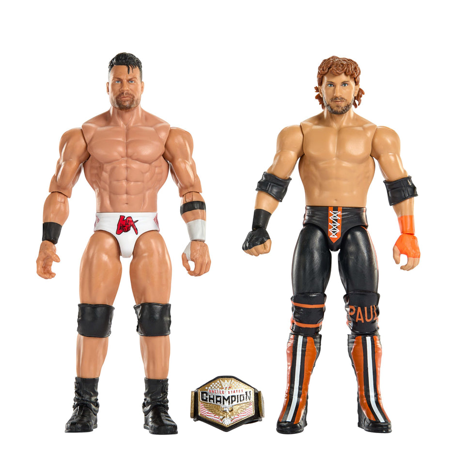 Mattel WWE Main Event Showdown LA Knight figure front view highlighting TrueFX realism for display