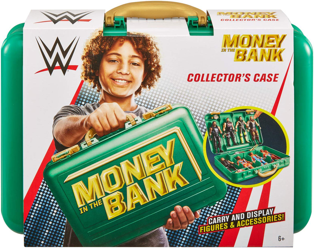 Mattel WWE Money in the Bank carrying case with dividers to organize figures and accessories.