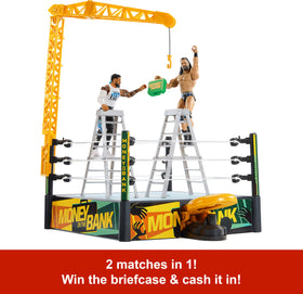 Mattel WWE Money in the Bank ladder and briefcase setup enhances dramatic finishes.