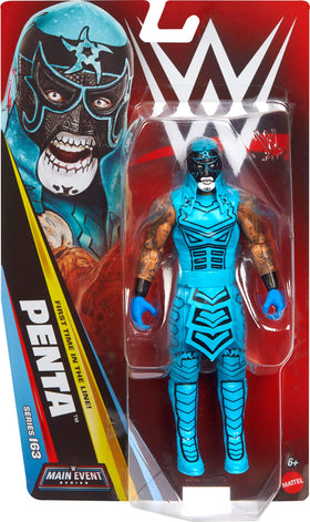 Mattel WWE Penta action figure shows articulation points for dynamic posing.