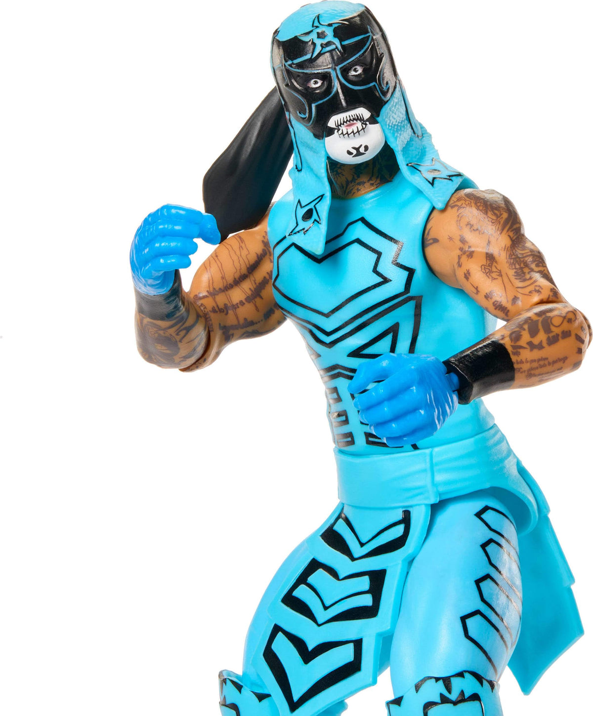 Mattel WWE Penta action figure TrueFX face detail for lifelike presentation.