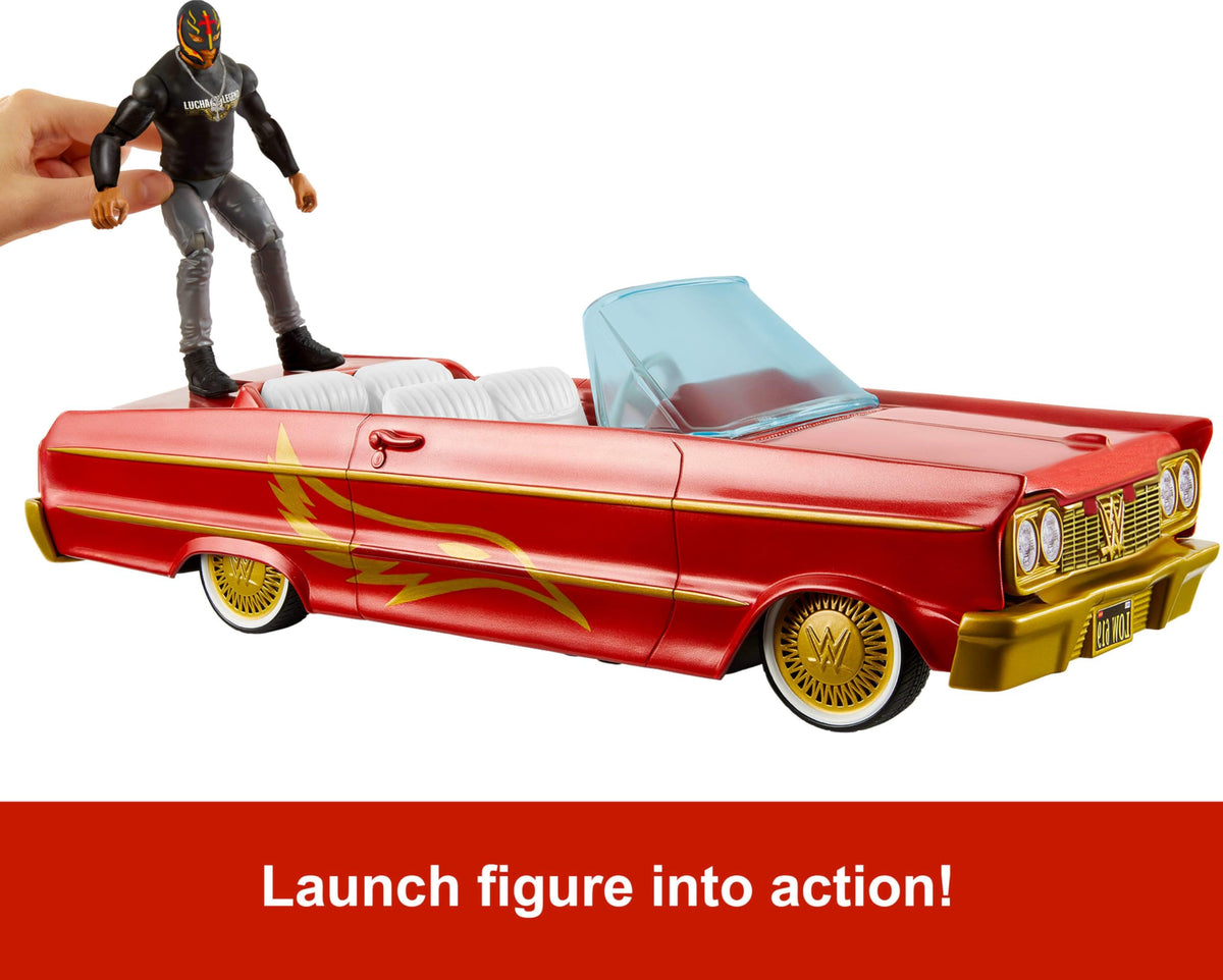 Mattel WWE Rey Mysterio figure demonstrating advanced articulation for action entrances.