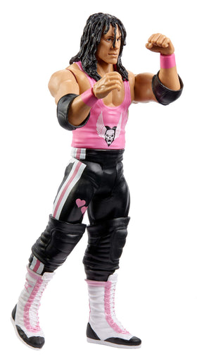 Mattel Bret Hart with ring-gear detailing enhances authentic WWE display.