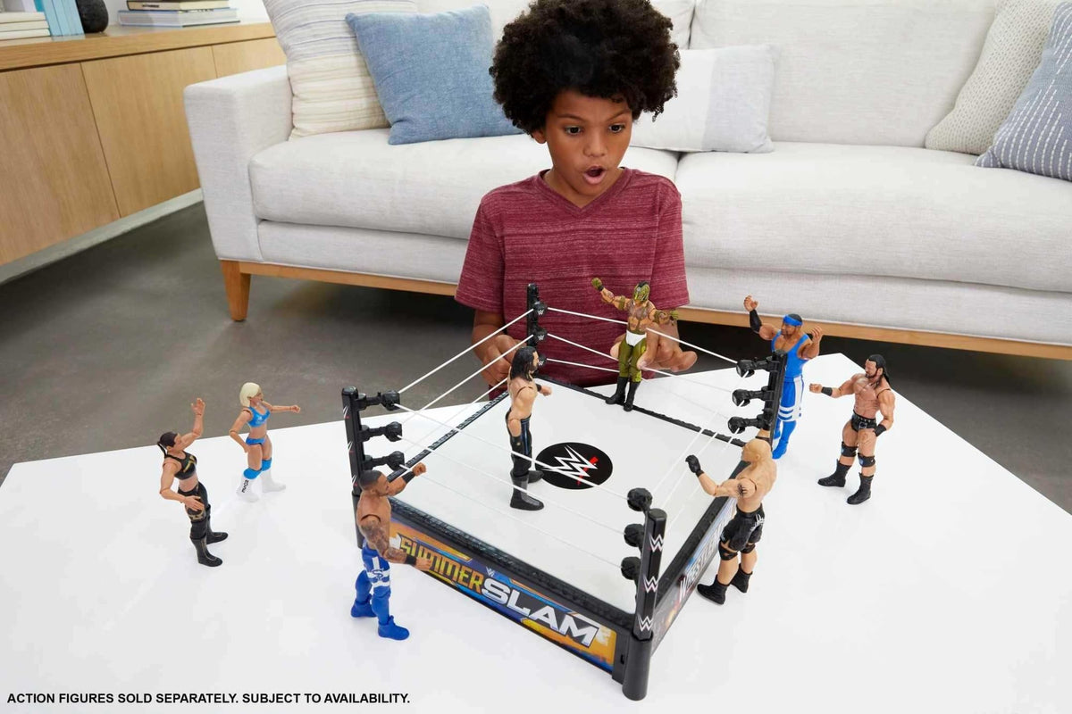 Mattel WWE Superstar Ring Spring-Loaded Mat adds extra bounce to slams.