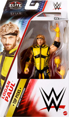 Mattel WWE Top Picks Logan Paul figure closeup face highlights TrueFX-like facial details.