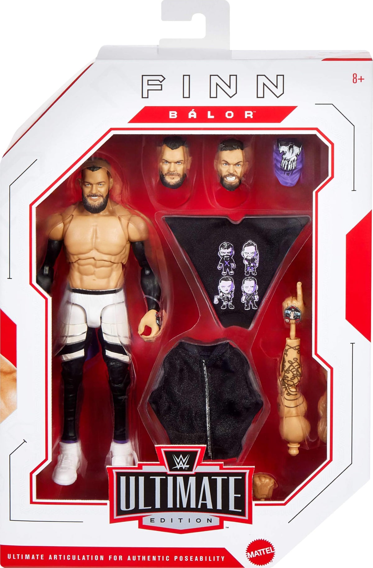 Finn Balor figure with swappable heads and hands for expressive poses.