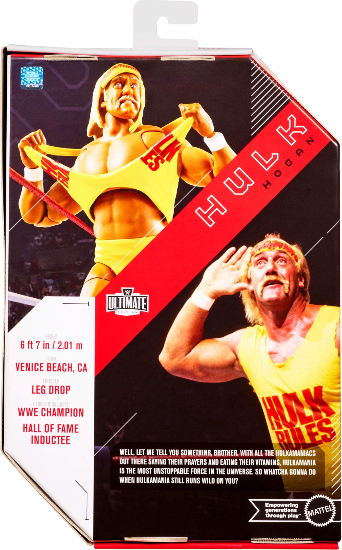 Mattel WWE Hulk Hogan Ultimate Edition figure in packaging display for collectors.