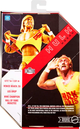 Mattel WWE Hulk Hogan Ultimate Edition figure in packaging display for collectors.
