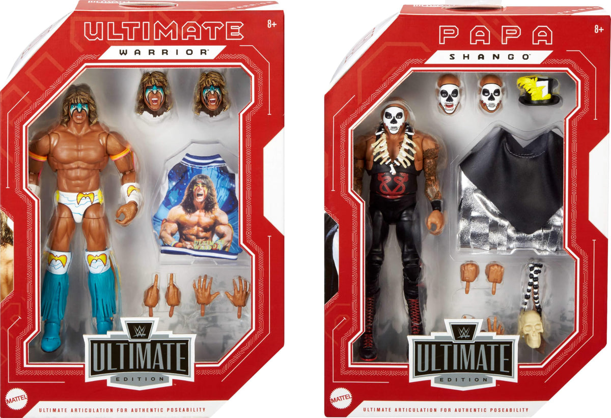 Mattel WWE Ultimate Edition Papa Shango figure with detailed head sculpt for collectors.
