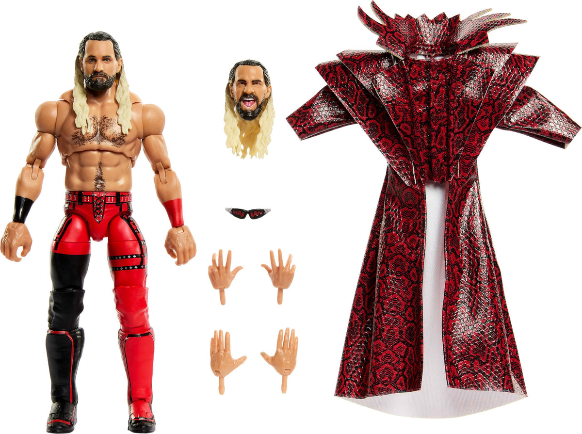 Mattel WWE Ultimate Edition Seth Rollins figure with swappable heads for dynamic posing.