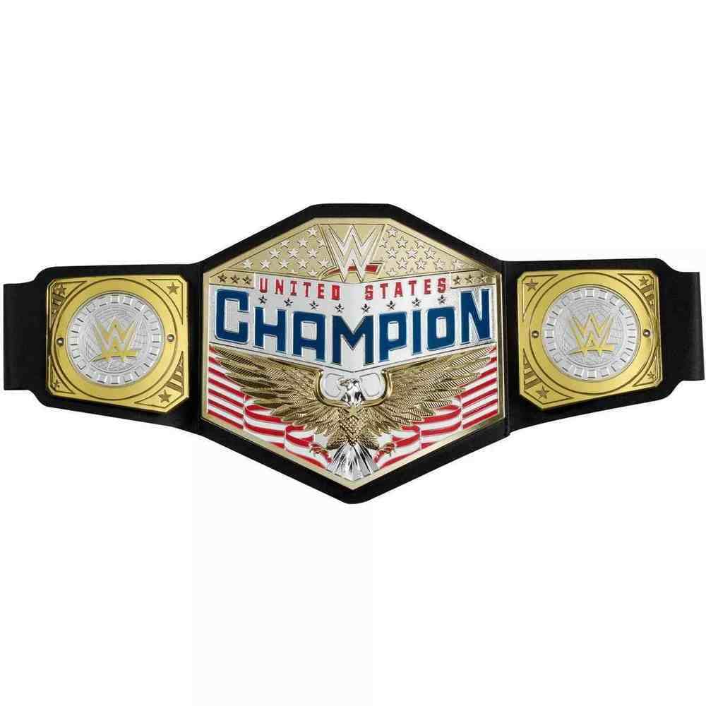 Mattel WWE US Championship belt leather-like strap detail for kid-friendly wear.