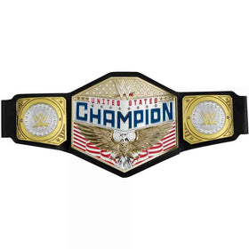 Mattel WWE US Championship belt leather-like strap detail for kid-friendly wear.