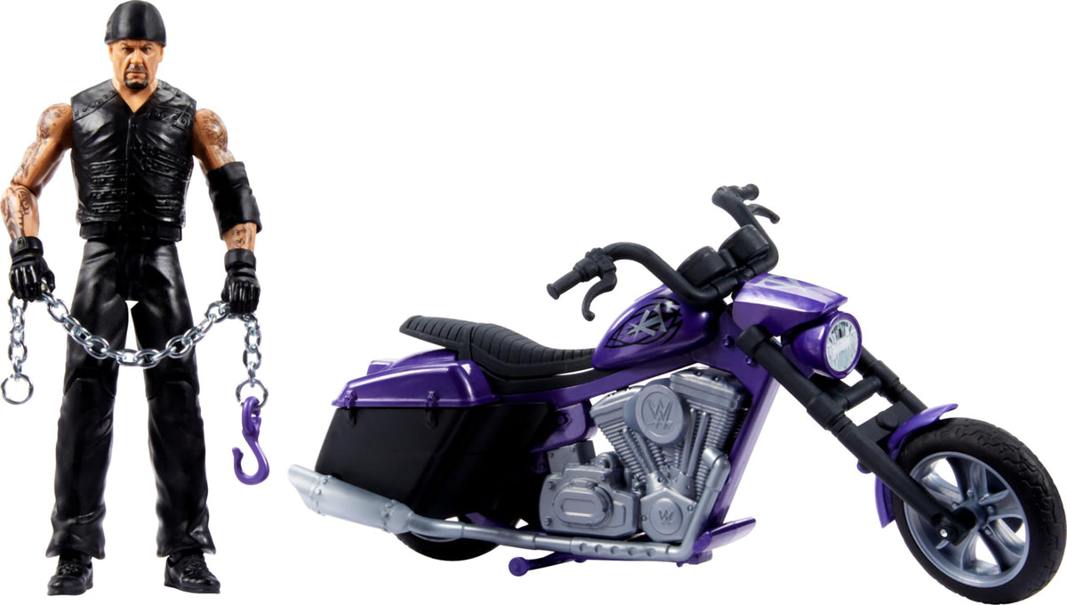 Mattel WWE Wrekkin Slamcycle wheels boost rolling action.