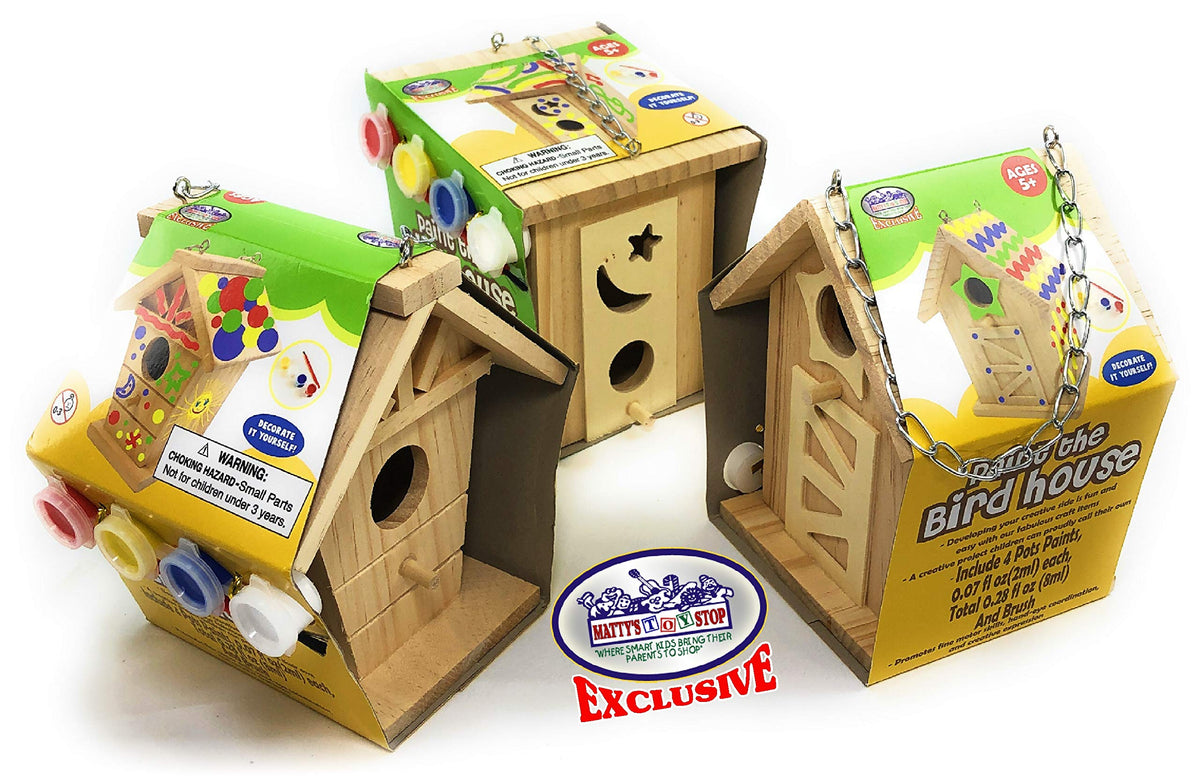 Matty's Toy Stop birdhouse set front view, ideal for kids to start decorating adventures.