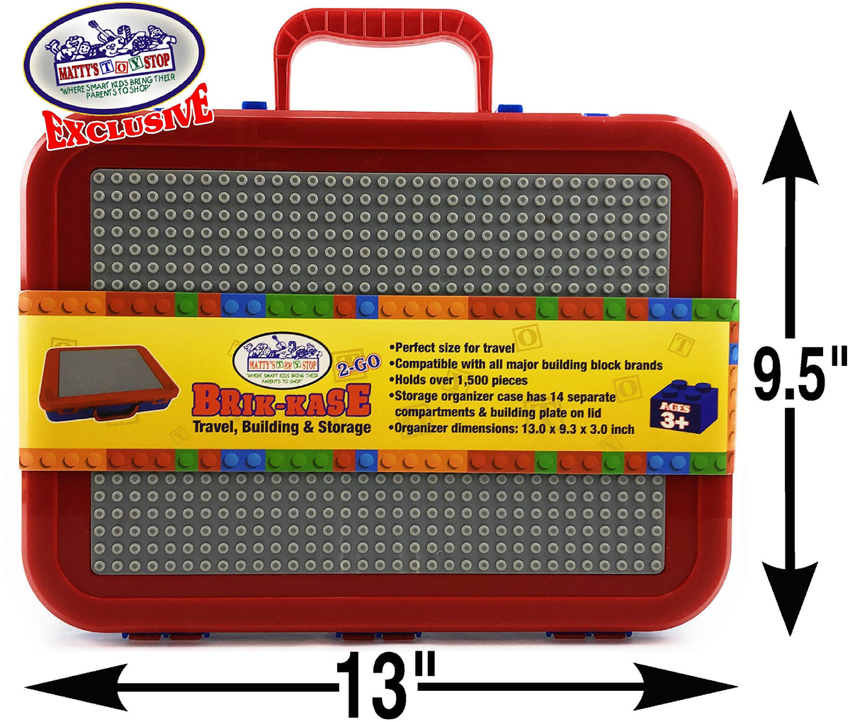 Matty's Toy Stop Brik-Kase 2-GO durable plastic construction for lasting play.