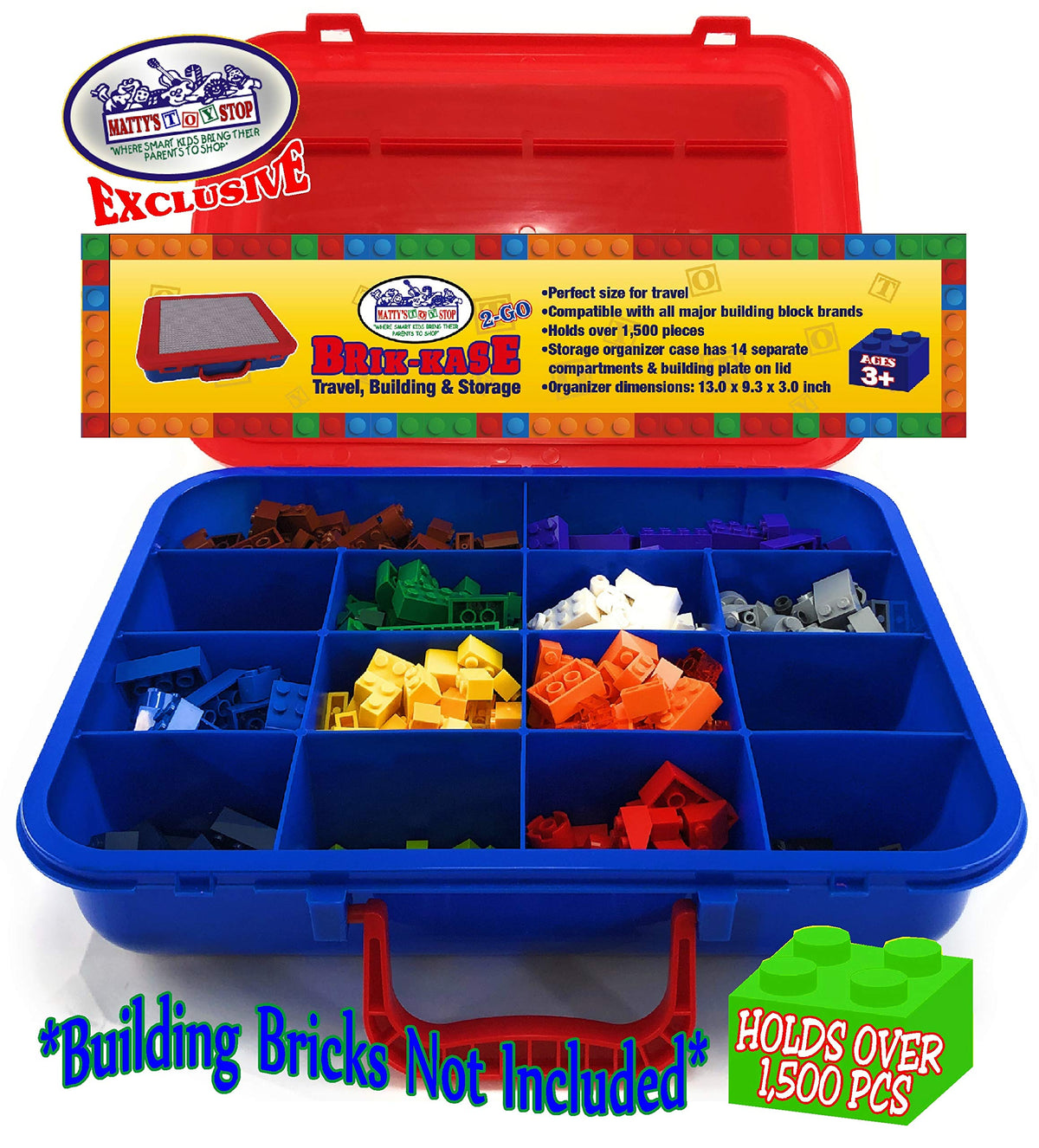 Matty's Toy Stop Brik-Kase 2-GO travel-friendly compact case.
