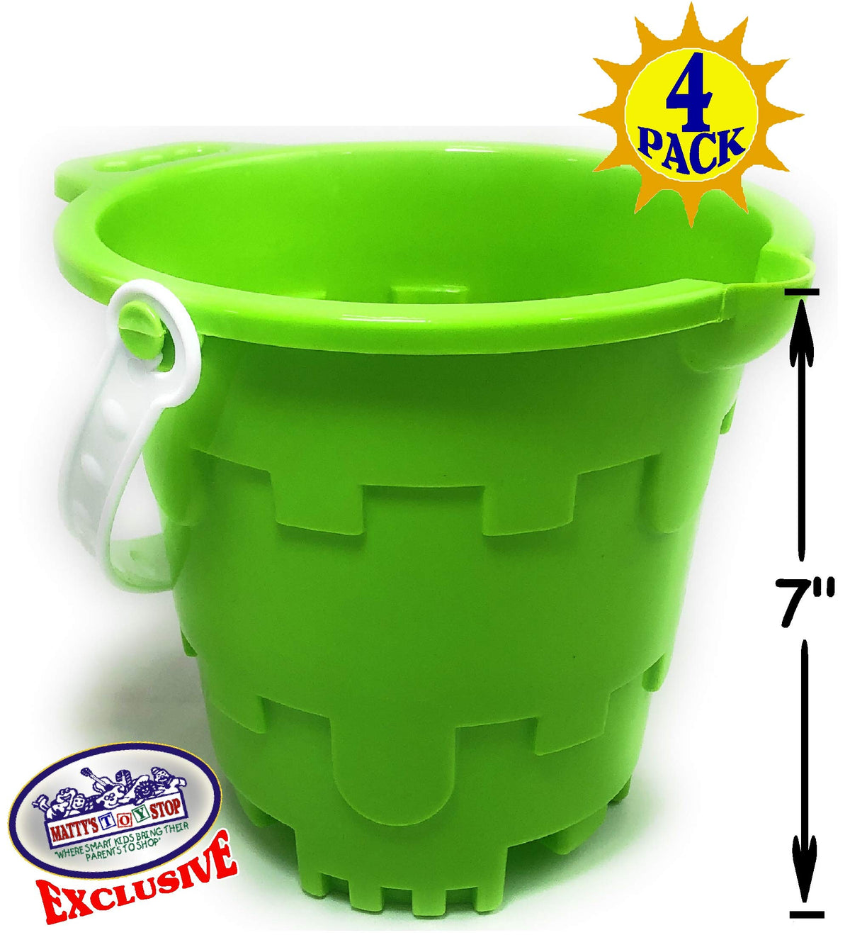 Closeup of Matty's Toy Stop castle design on a bucket for sturdy play.