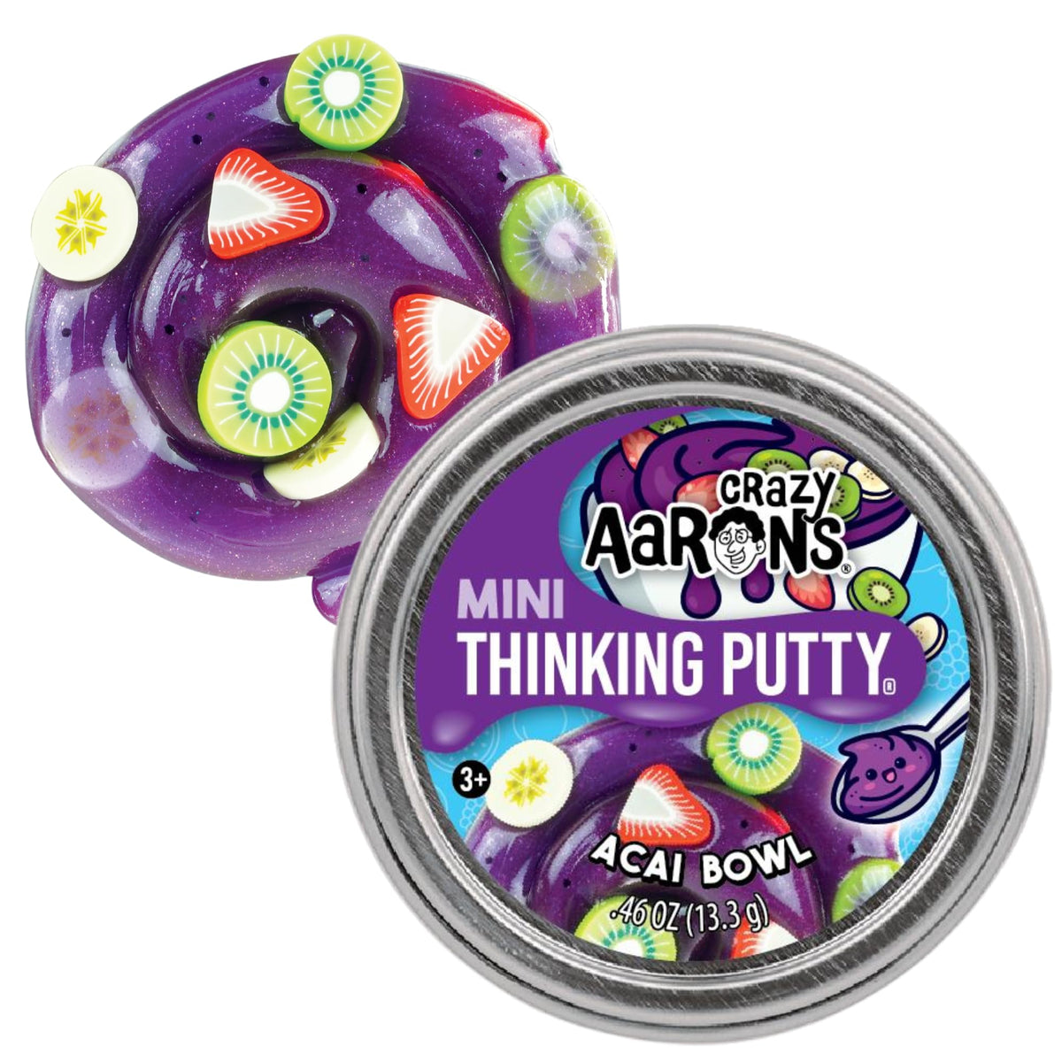 Matty's Toy Stop Crazy Aaron’s acai bowl tin with vibrant color and stretchability