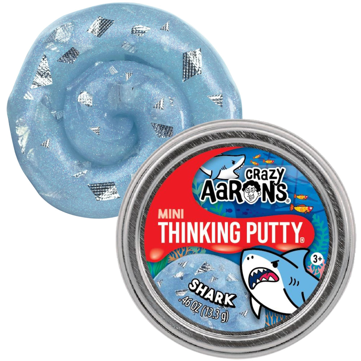 Matty's Toy Stop Crazy Aaron's Mini Putty Animal shark close-up, sparkles add visual appeal for fidget use