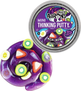 Crazy Aaron's Acai Bowl mini putty tin by Matty's Toy Stop with jewel-toned purple sparkle and fruity pieces