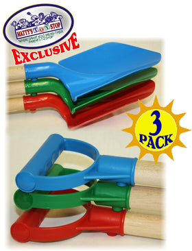 Wooden handle close-up underlines comfortable, kid-friendly grip.