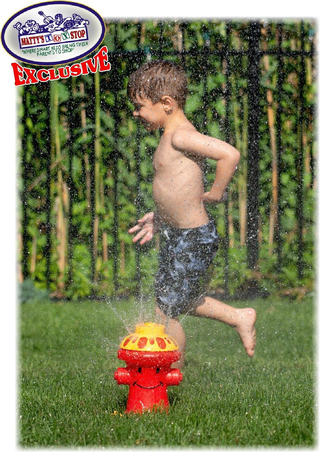 Henry Hydrant in backyard with kids enjoying spray