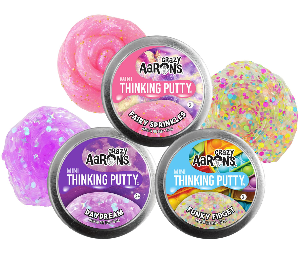 Matty's Toy Stop Crazy Aaron's Putty Mini Tin Funky Fidget for tactile focus and creative play.
