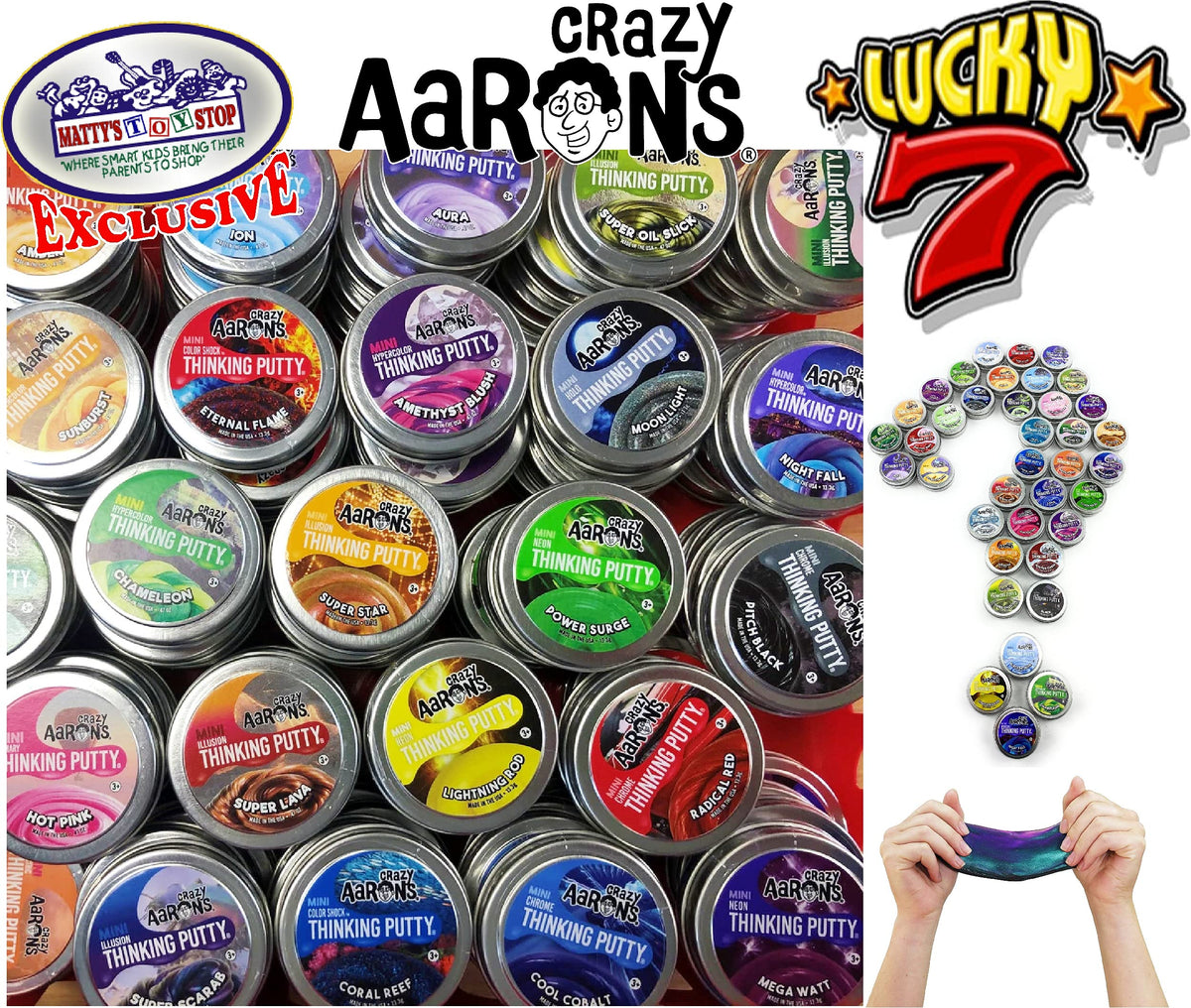 Matty's Toy Stop Lucky 7 mini tins—easy to gift and perfect for party favors.
