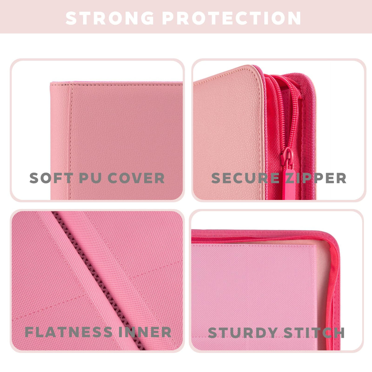 Mauchuu pink trading card binder inside pages — acid-free clarity for long-lasting card visibility.