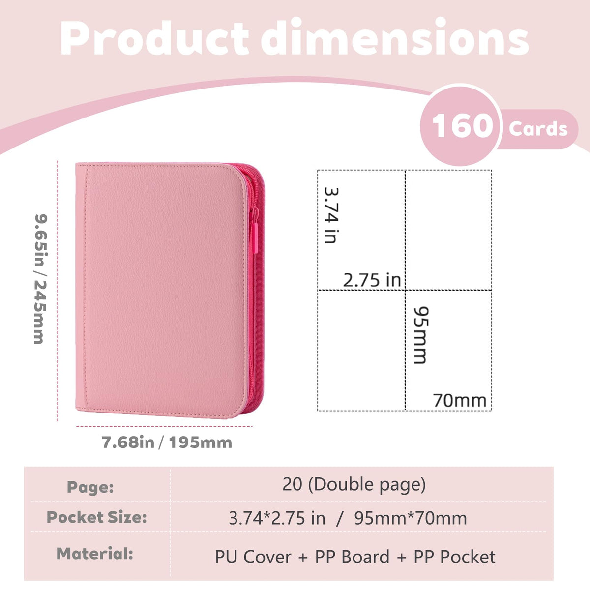 Mauchuu pink trading card binder PU leather exterior — soft-touch premium look and feel.
