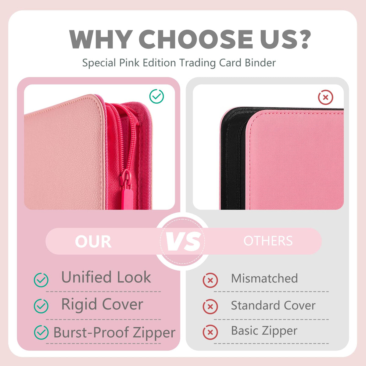 Mauchuu pink trading card binder size — fits standard sleeves and common card sizes.