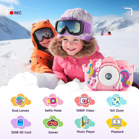 MAVOKIS Kids Camera with four puzzle games to entertain during learning.