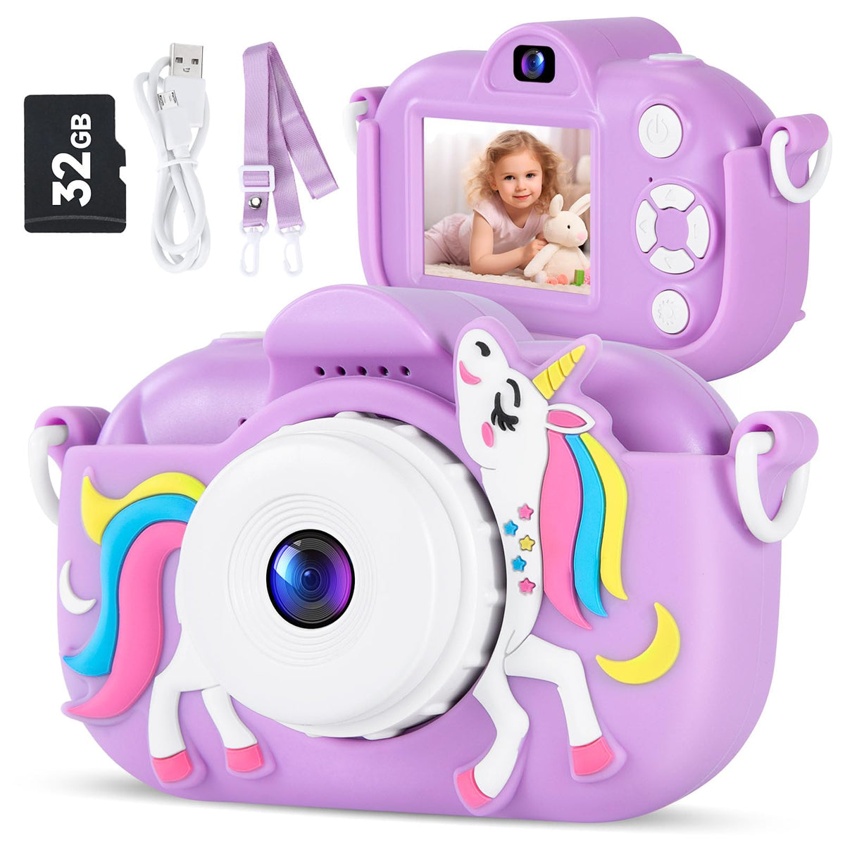 MAVOKIS Kids Camera front view with selfie-capable dual lens for kids
