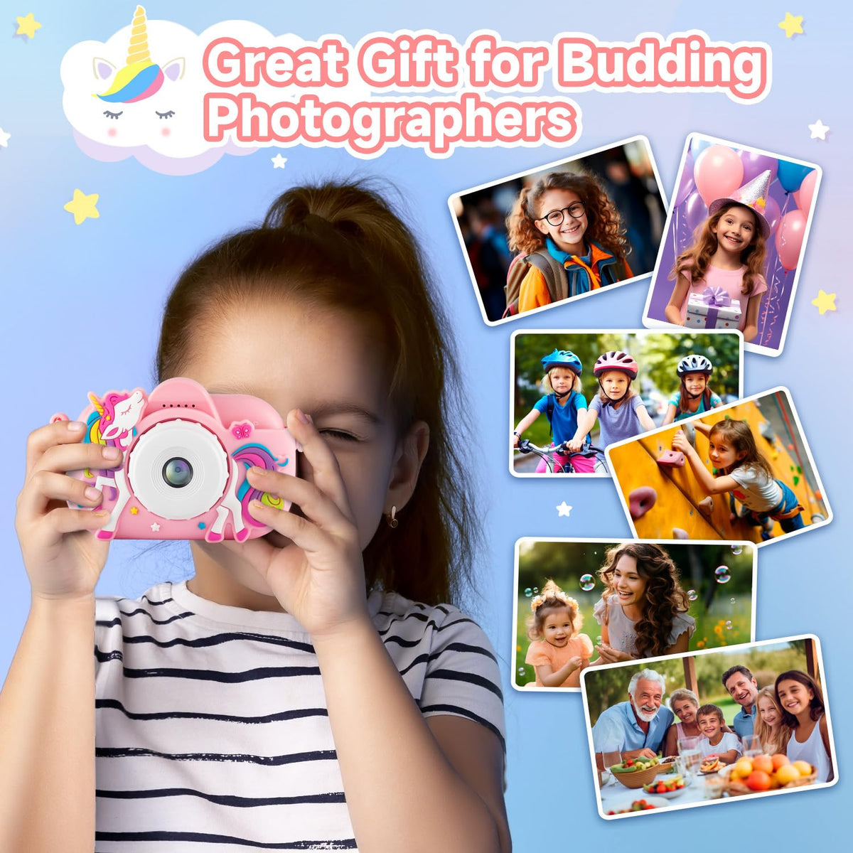 MAVOKIS Kids Camera rear lens shot for versatile photo and video capture.